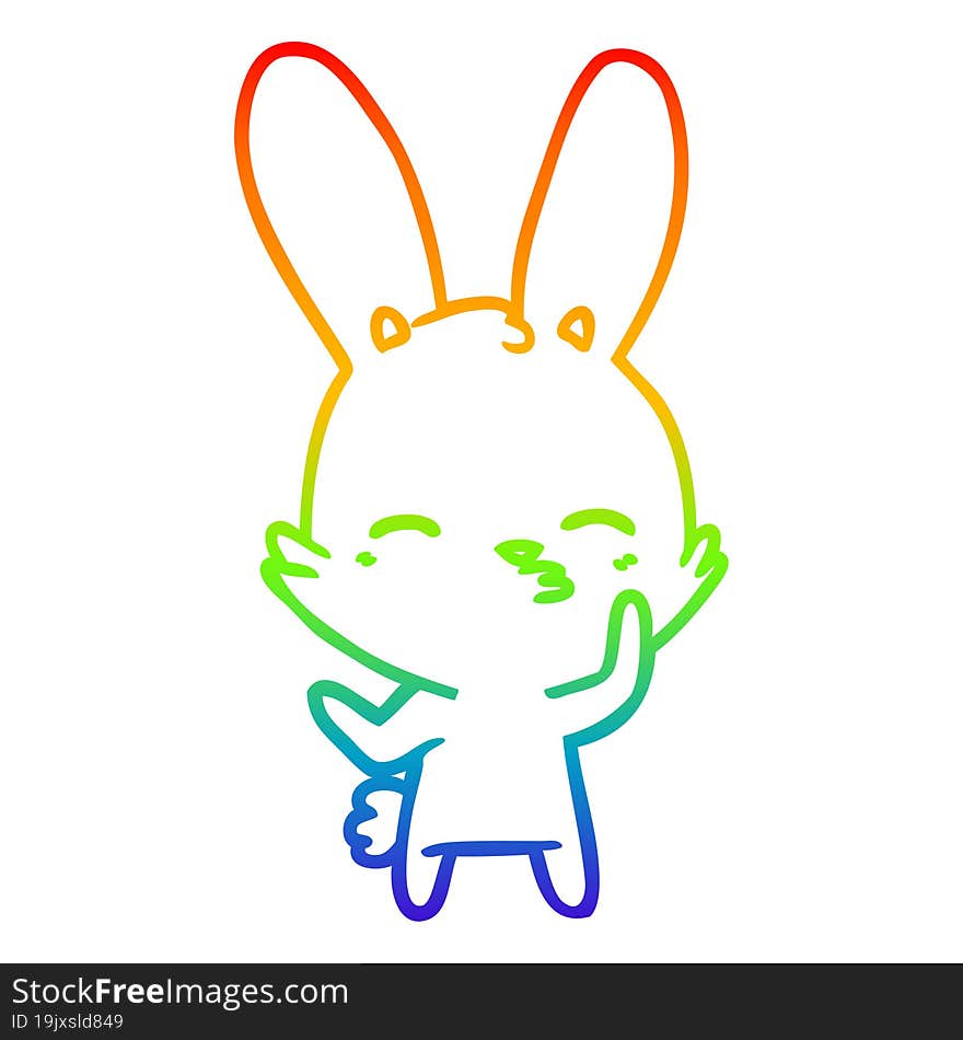 rainbow gradient line drawing of a curious bunny cartoon