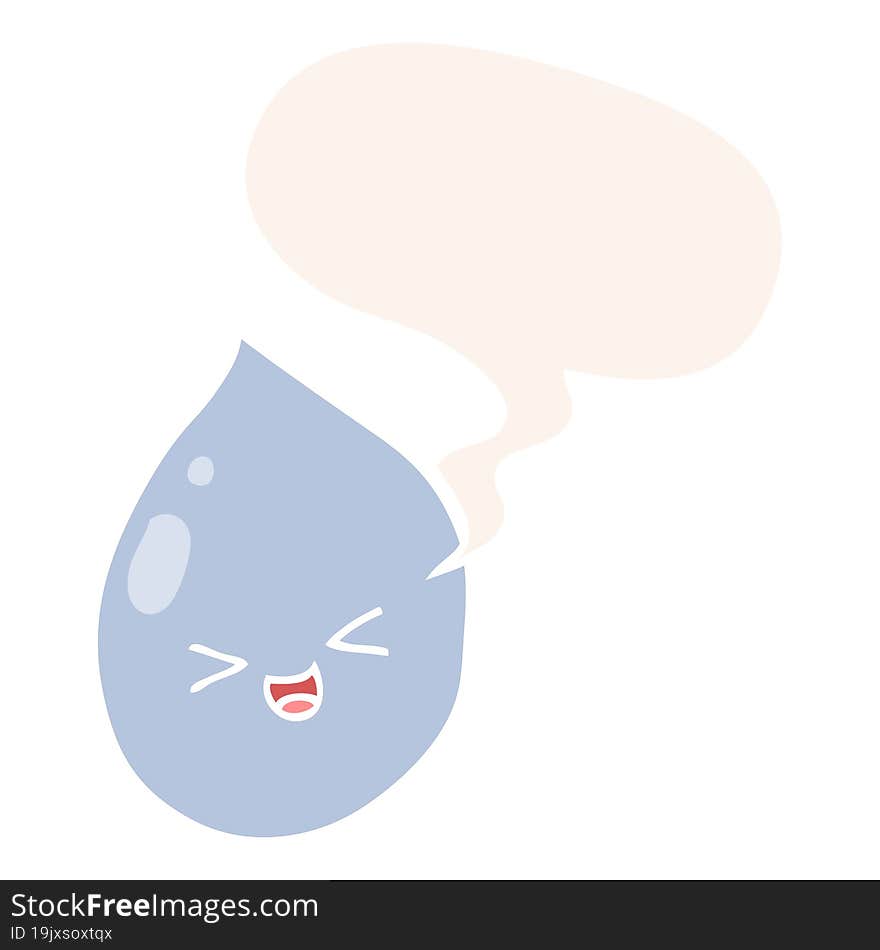 cartoon raindrop with speech bubble in retro style