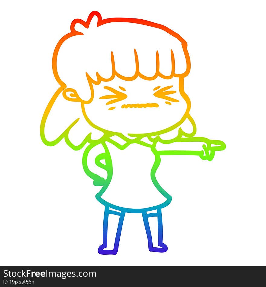 rainbow gradient line drawing of a cartoon woman