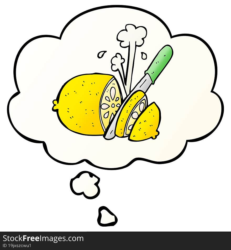 Cartoon Sliced Lemon And Thought Bubble In Smooth Gradient Style