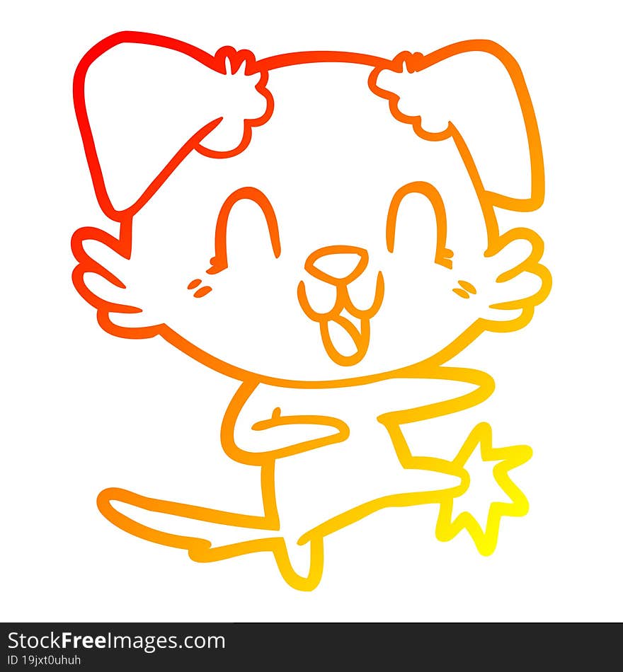 warm gradient line drawing of a laughing cartoon dog