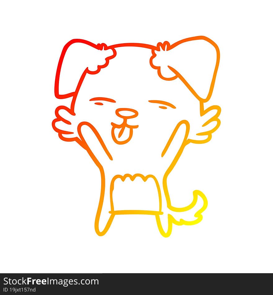 warm gradient line drawing cartoon dog sticking out tongue