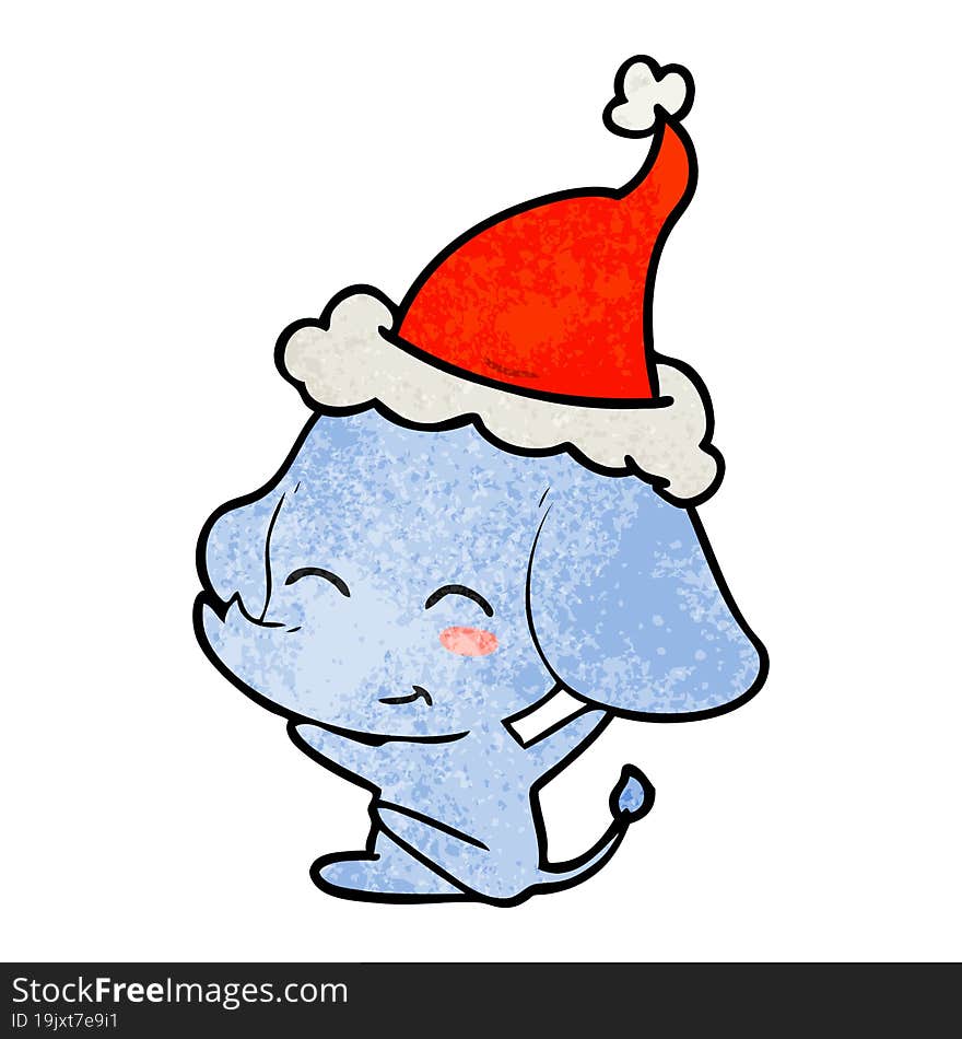 cute textured cartoon of a elephant wearing santa hat