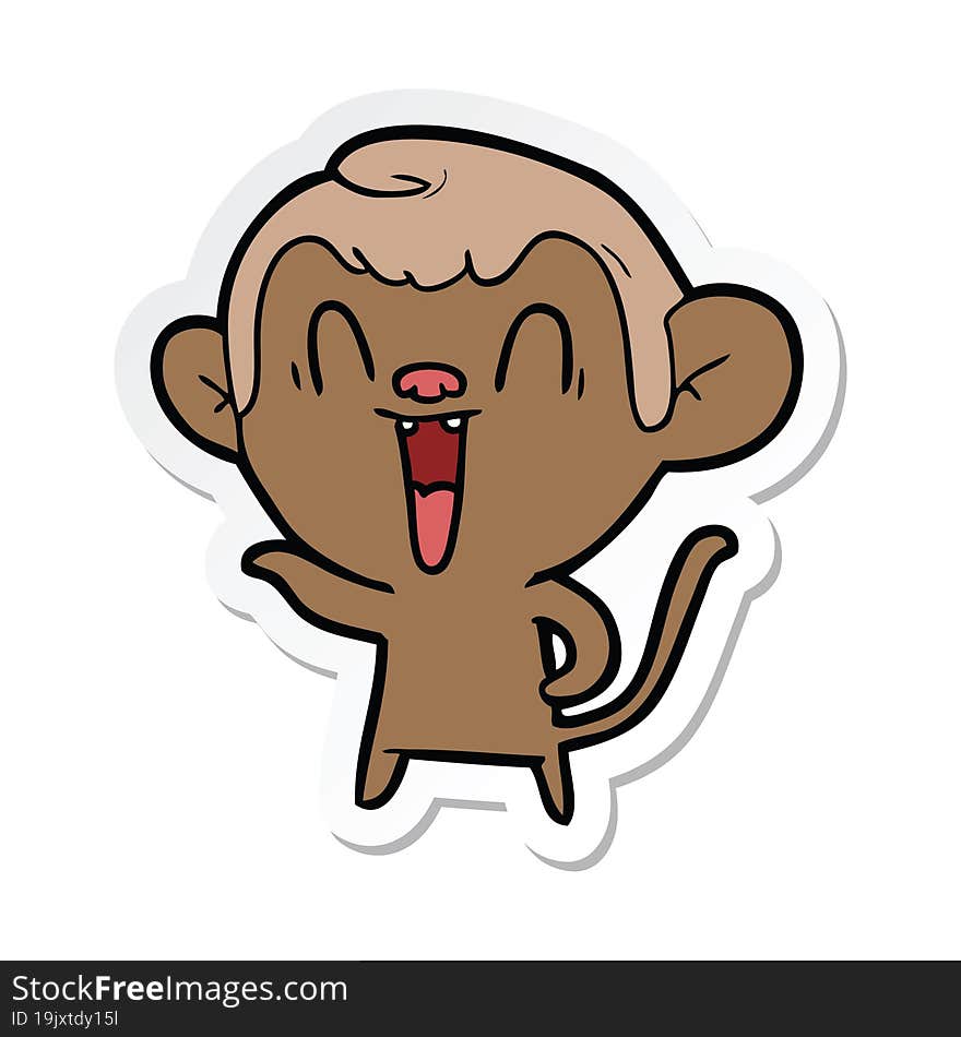 Sticker Of A Cartoon Laughing Monkey