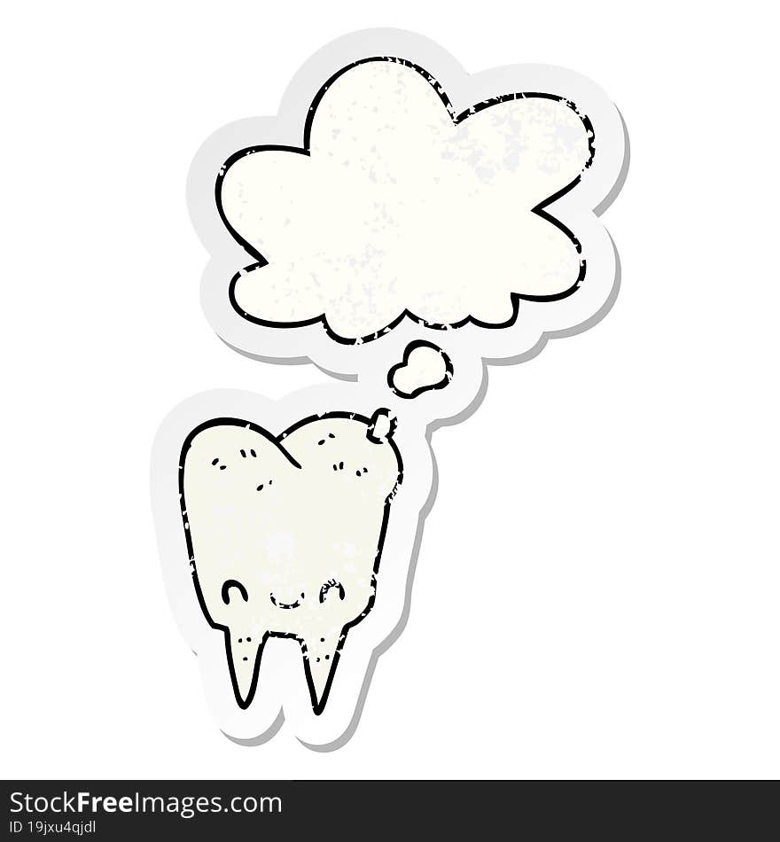 cartoon tooth and thought bubble as a distressed worn sticker