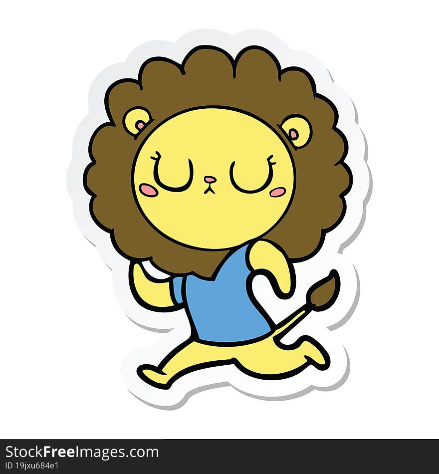 sticker of a cartoon running lion