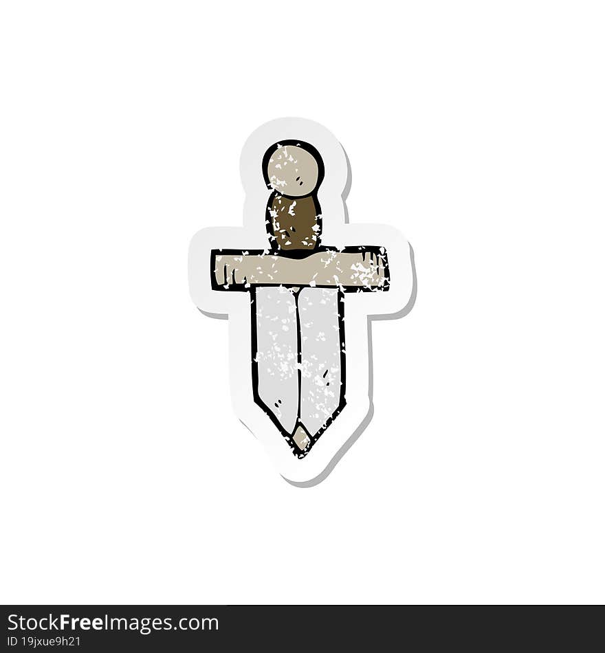 retro distressed sticker of a cartoon dagger