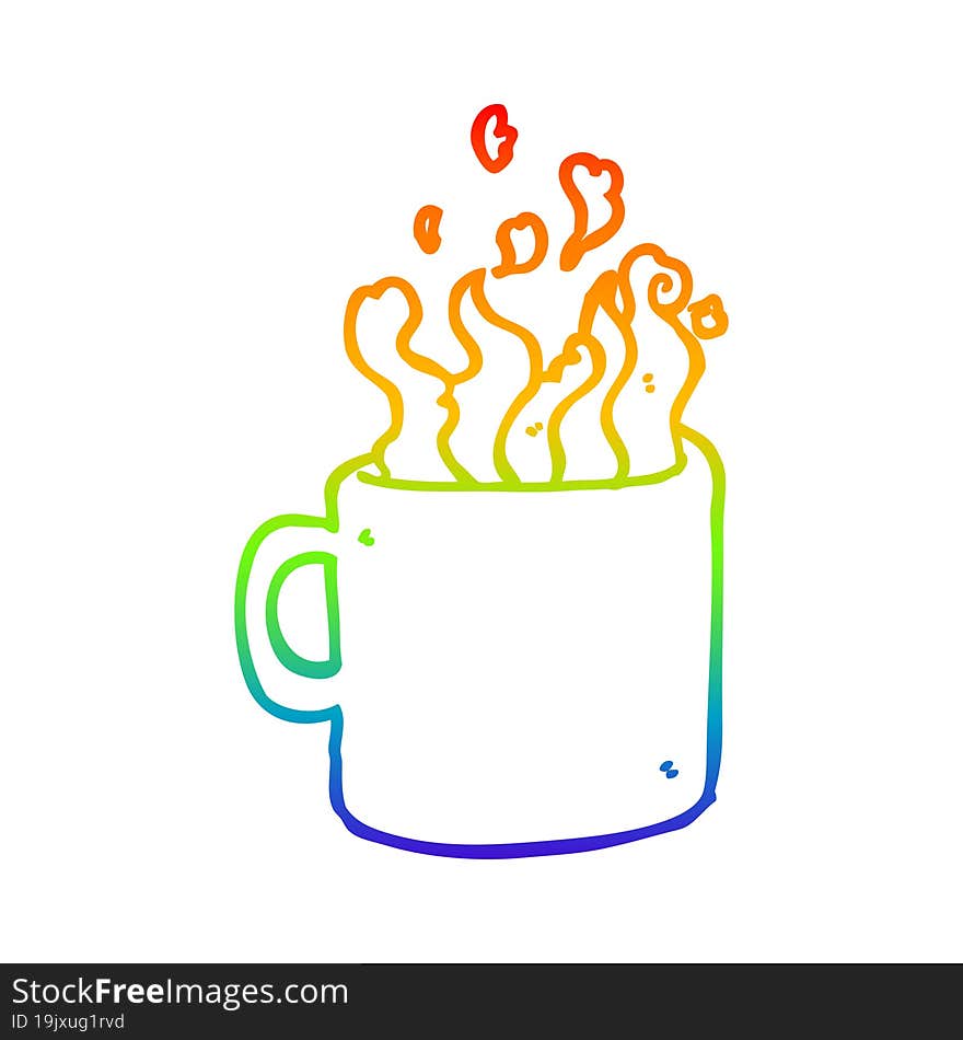 rainbow gradient line drawing cartoon hot cup of coffee