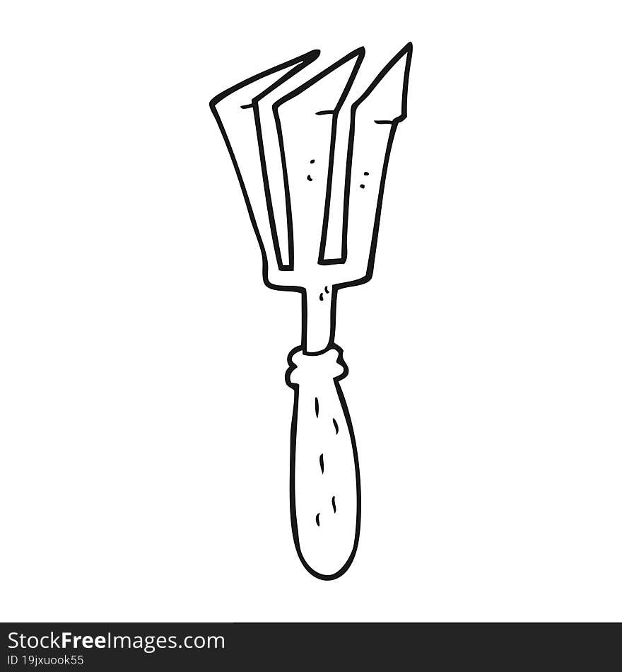 freehand drawn black and white cartoon gardening tool