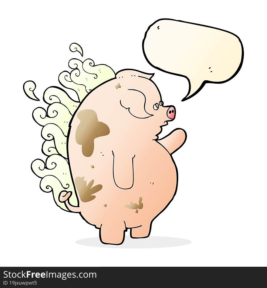 cartoon fat smelly pig with speech bubble