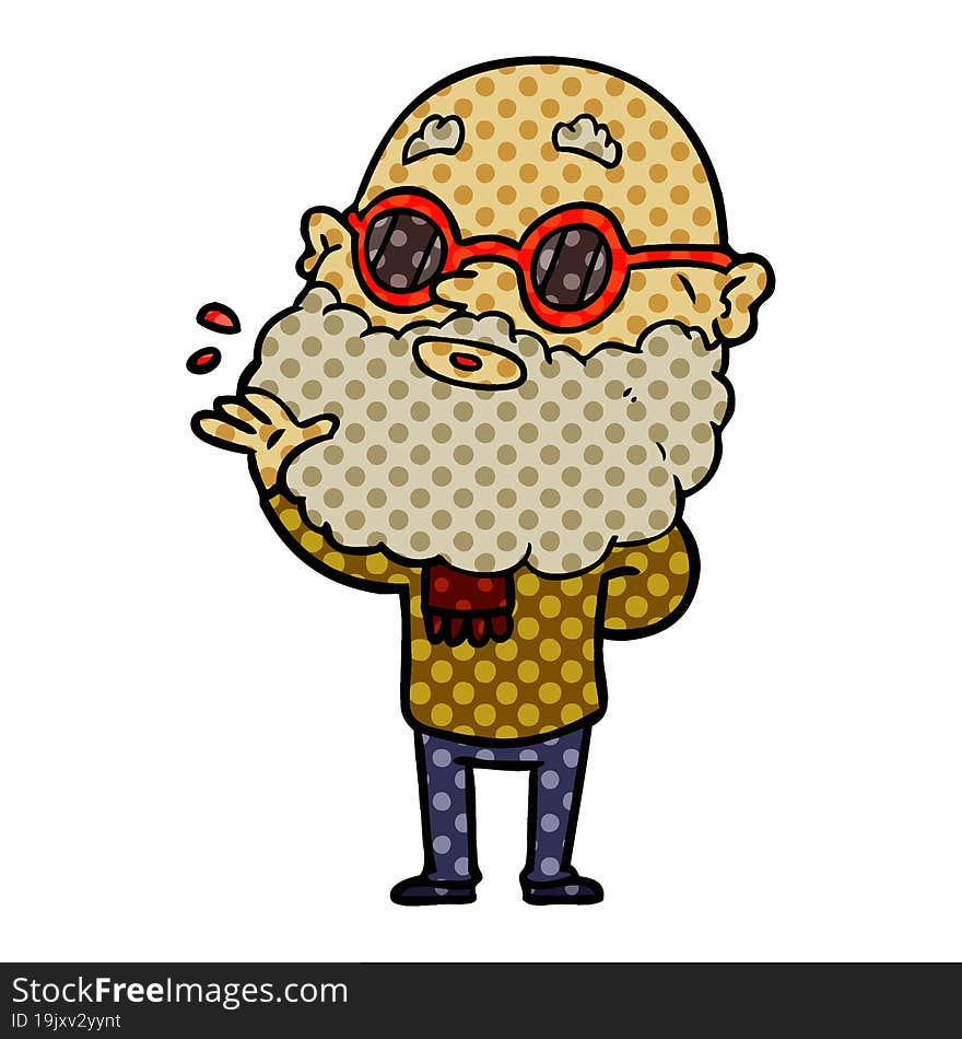 cartoon curious man with beard and sunglasses. cartoon curious man with beard and sunglasses