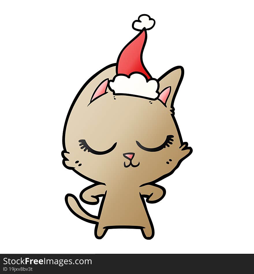 calm gradient cartoon of a cat wearing santa hat