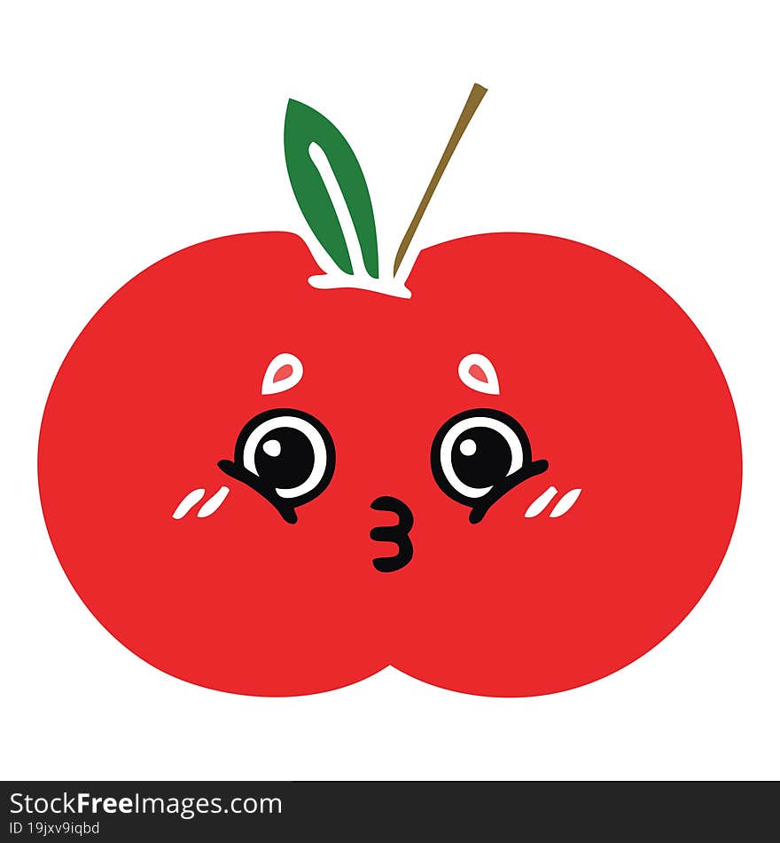 Flat Color Retro Cartoon Red Apple