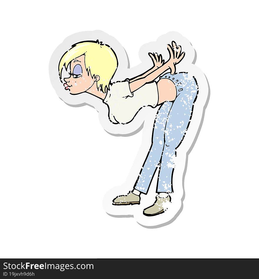 retro distressed sticker of a cartoon sexy woman