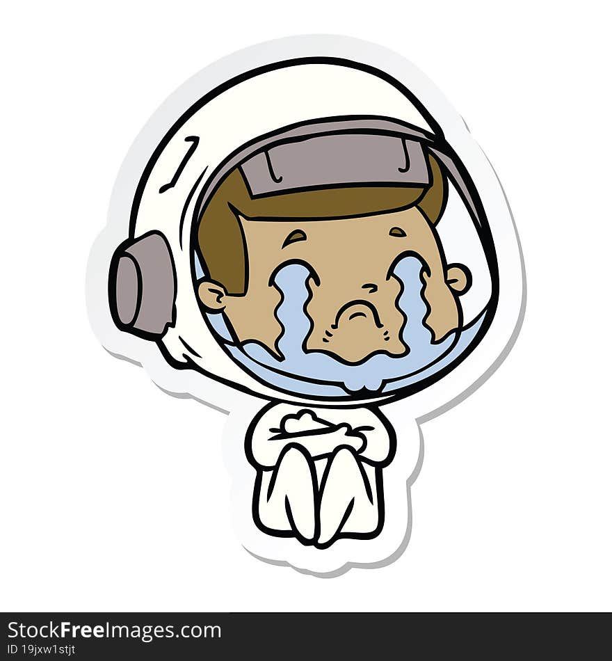 sticker of a cartoon crying astronaut