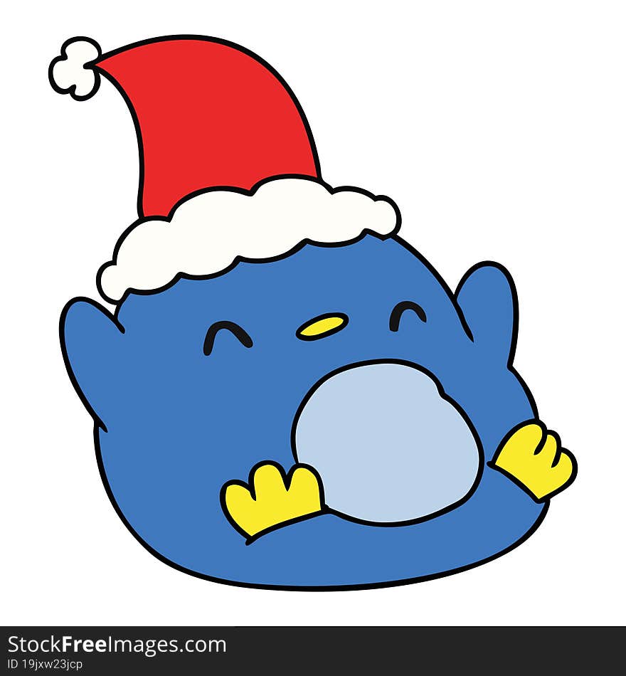 hand drawn christmas cartoon of kawaii penguin