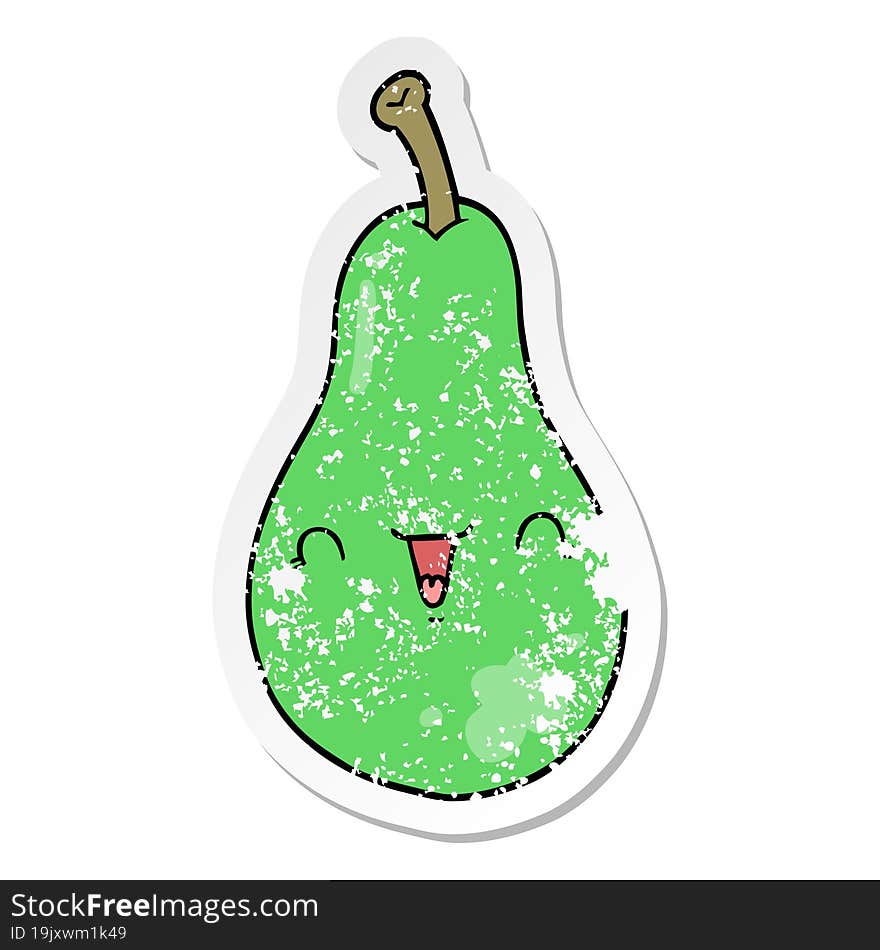 distressed sticker of a cartoon pear