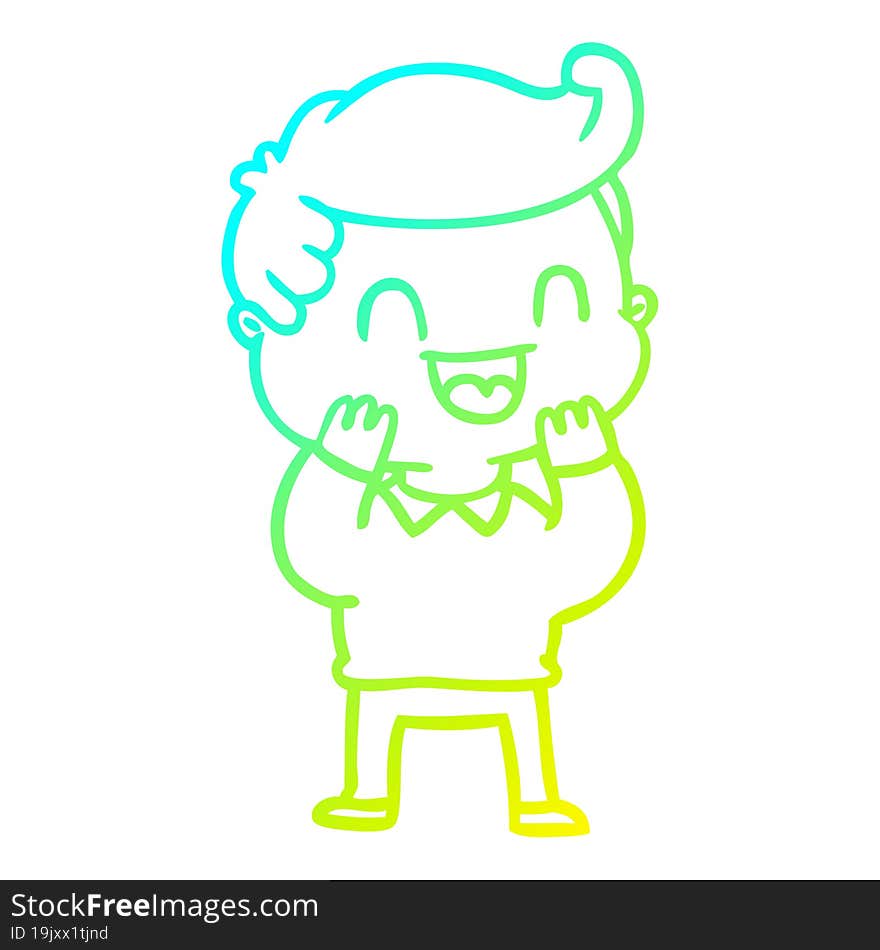 cold gradient line drawing of a cartoon happy man