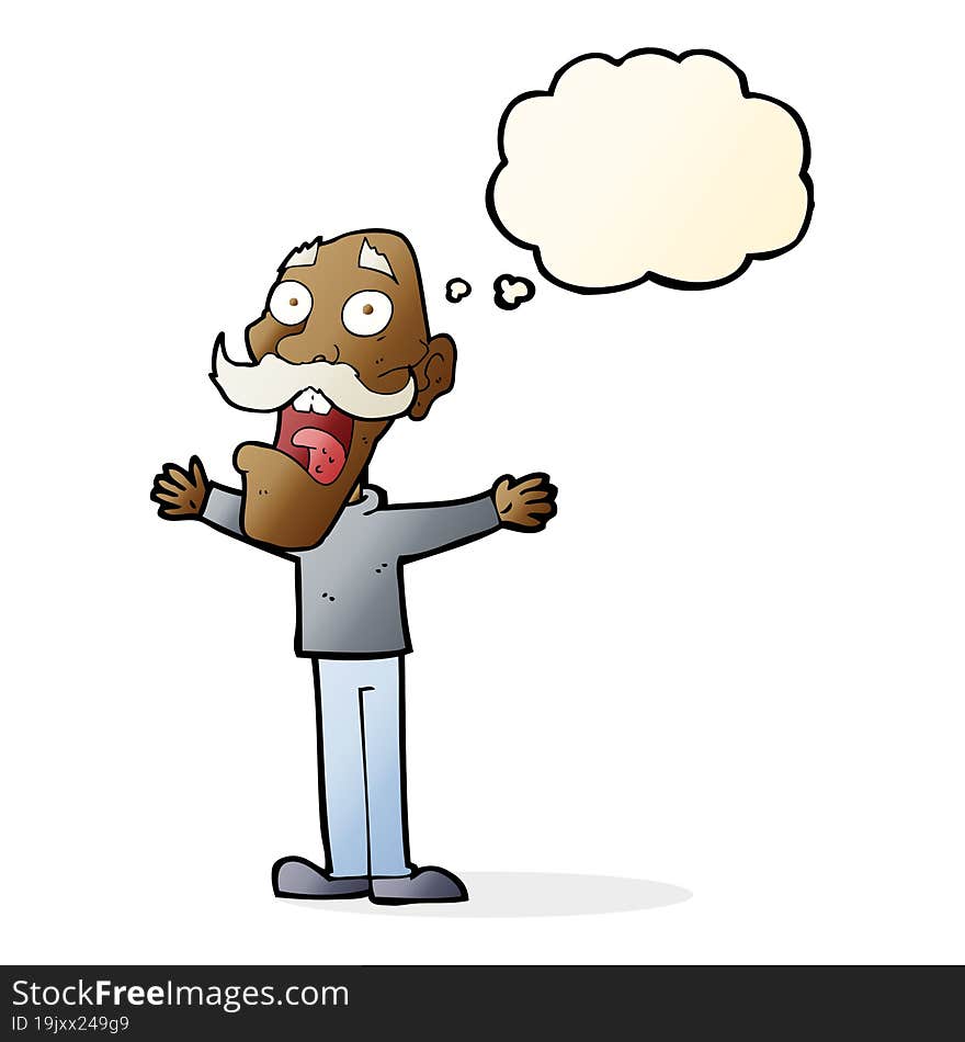 cartoon stressed old man with thought bubble