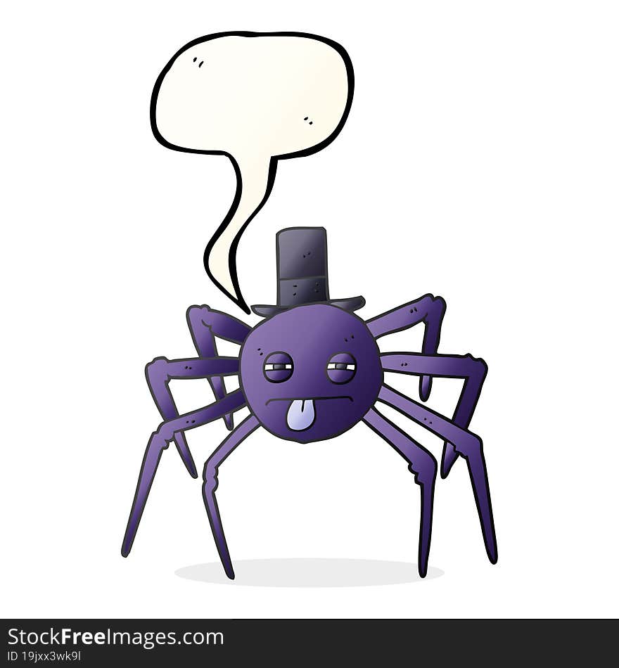 speech bubble cartoon halloween spider in top hat