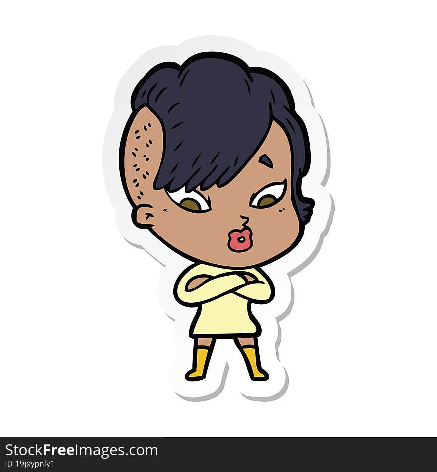 sticker of a cartoon surprised girl