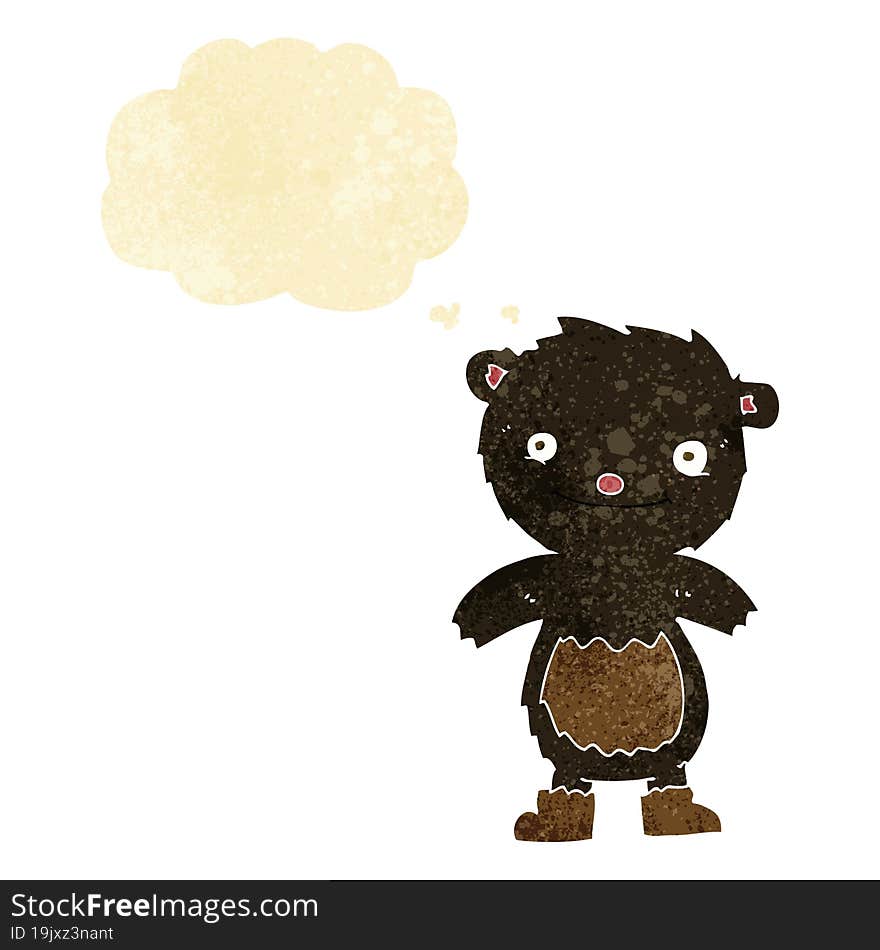 cartoon teddy black bear wearing boots with thought bubble