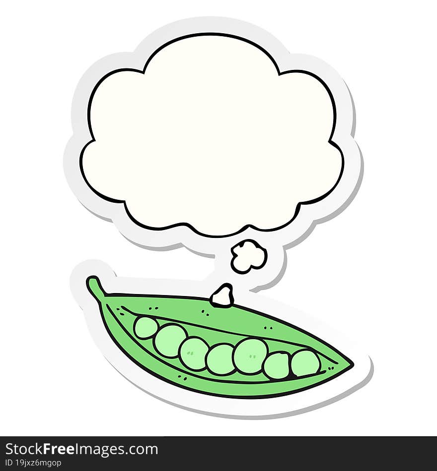 cartoon peas in pod with thought bubble as a printed sticker