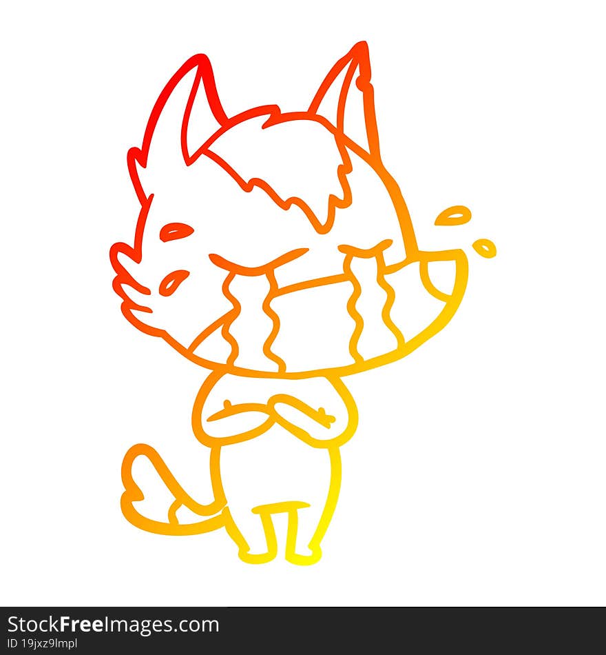 warm gradient line drawing cartoon crying wolf