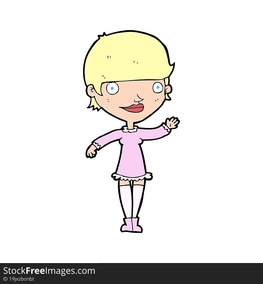 cartoon waving woman