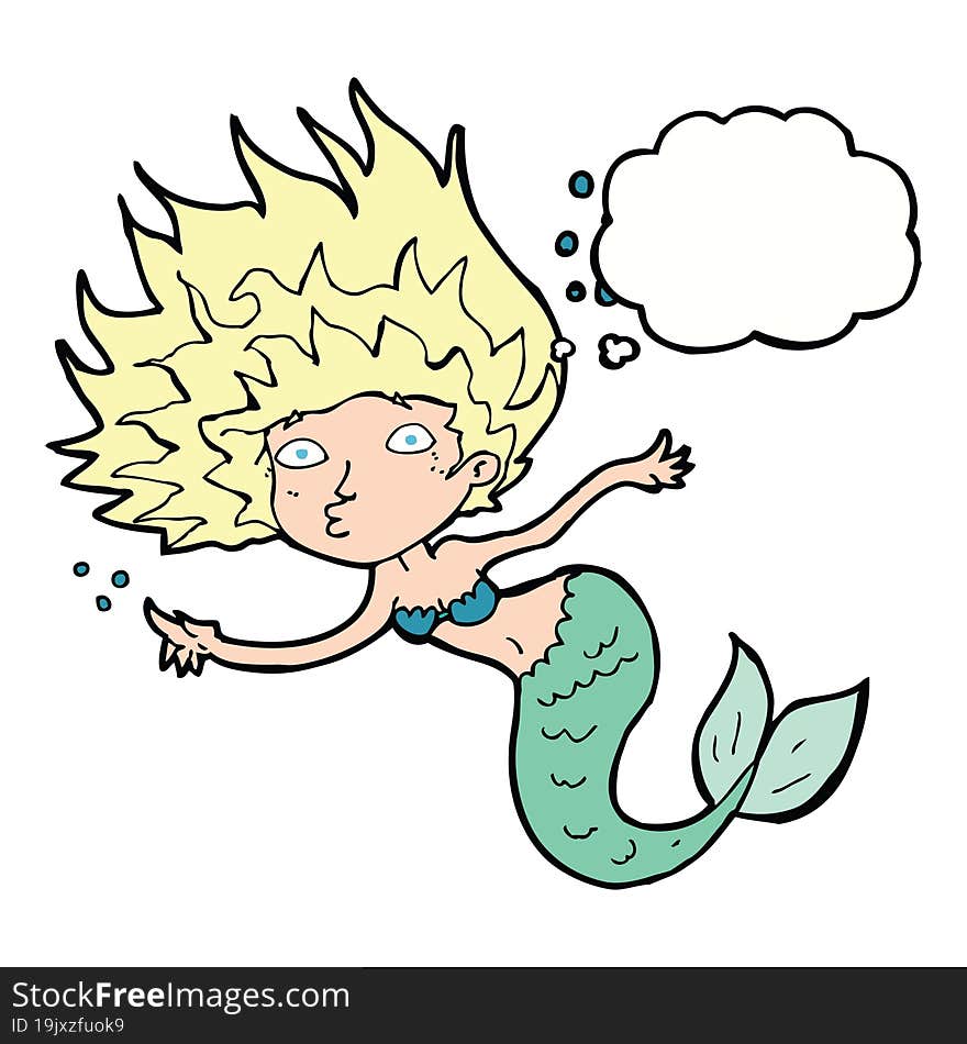 cartoon mermaid with thought bubble