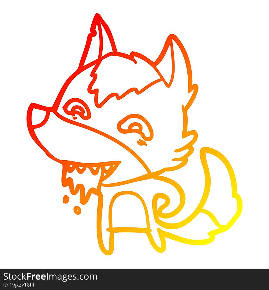 Warm Gradient Line Drawing Cartoon Hungry Wolf