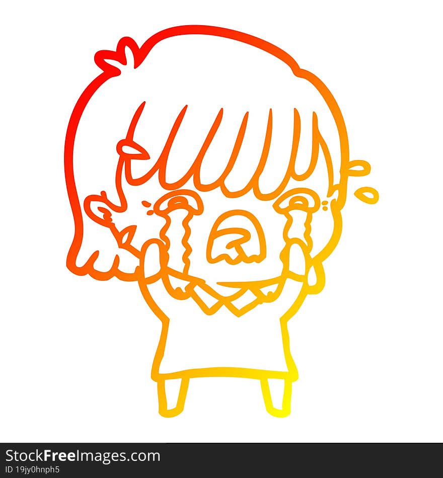 warm gradient line drawing of a cartoon girl crying