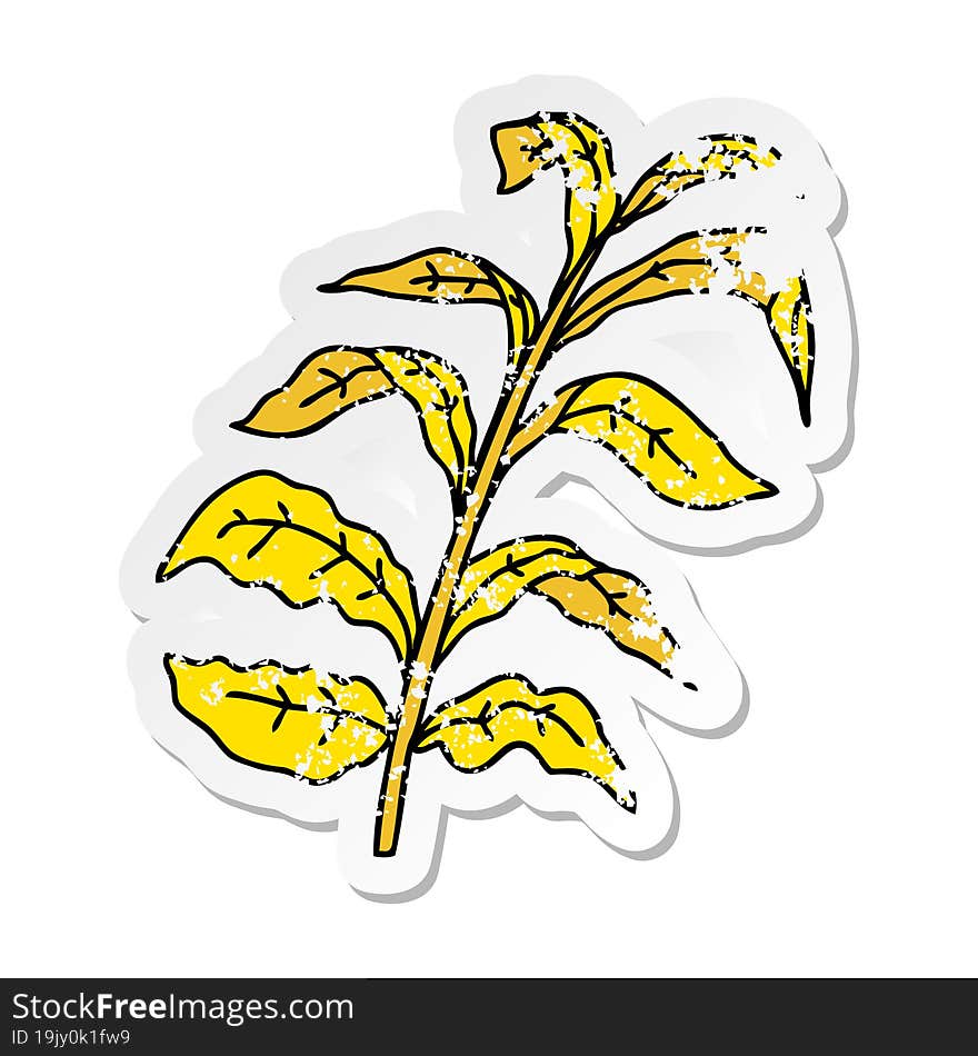 distressed sticker of a quirky hand drawn cartoon corn leaves