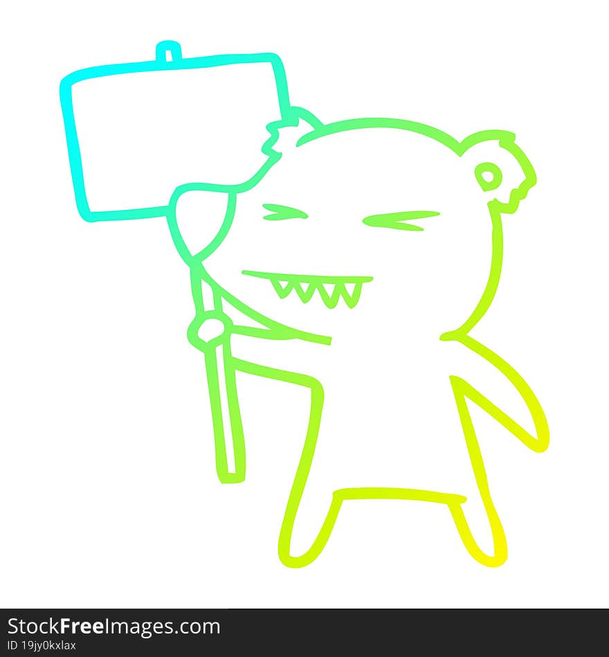 cold gradient line drawing angry bear cartoon protesting