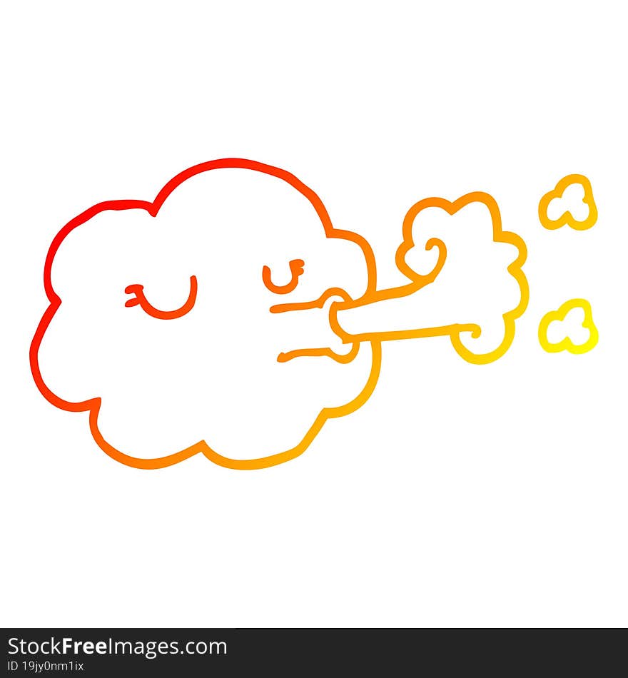 warm gradient line drawing cartoon cloud blowing a gale