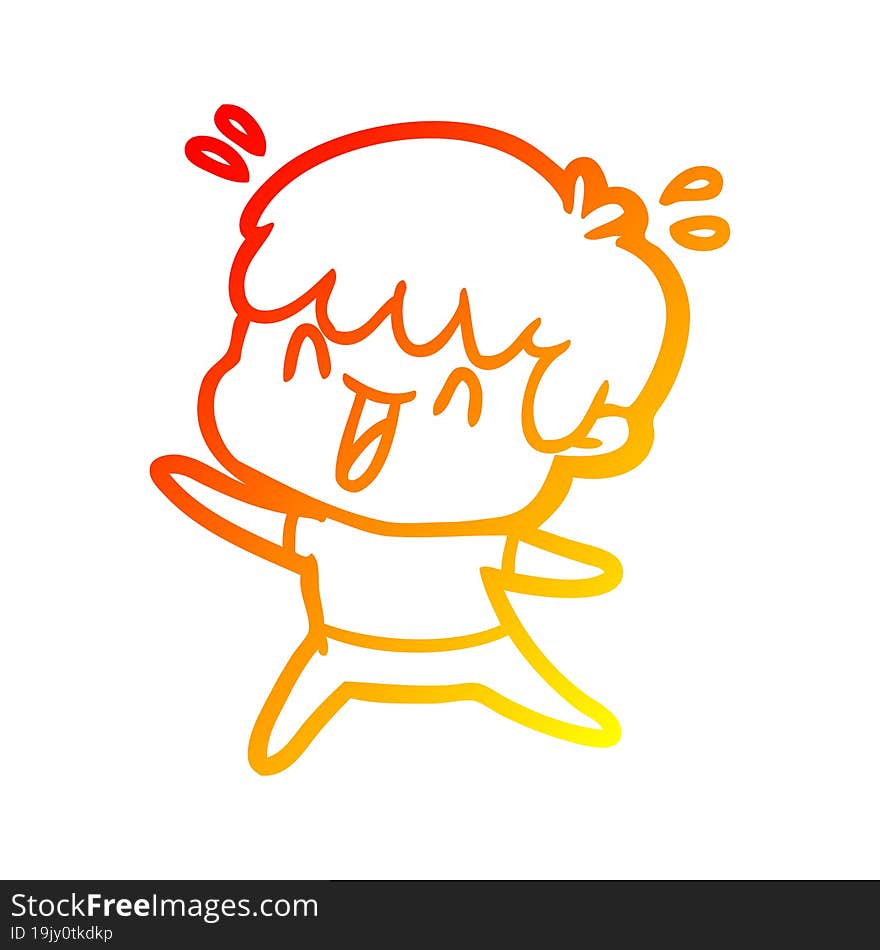 warm gradient line drawing cartoon laughing boy