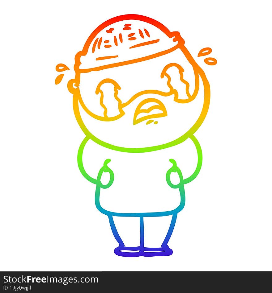 rainbow gradient line drawing cartoon bearded man crying