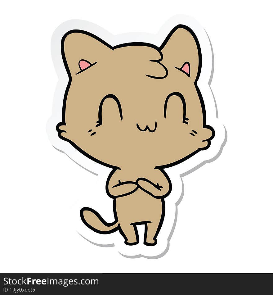 sticker of a cartoon happy cat