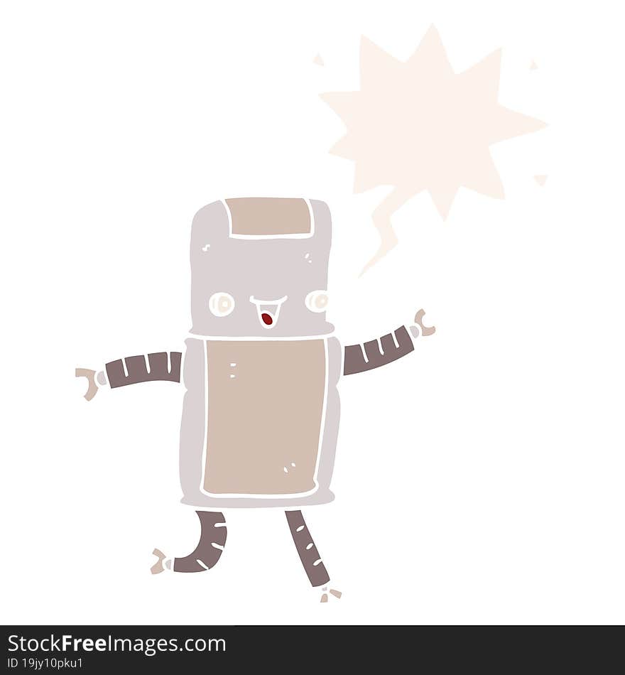 cartoon robot and speech bubble in retro style