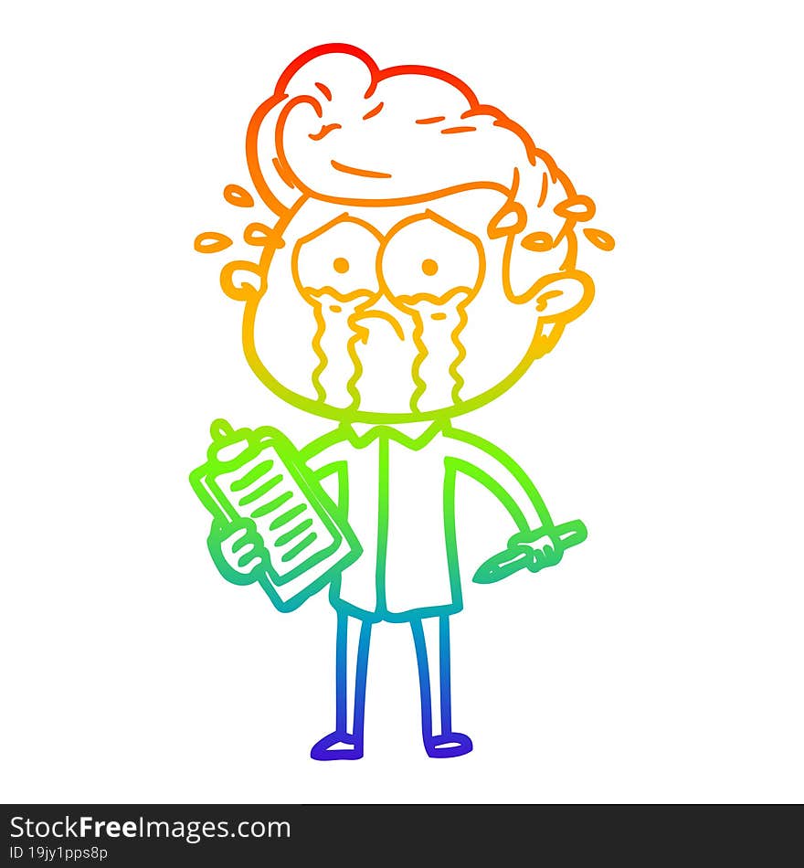 rainbow gradient line drawing cartoon crying man