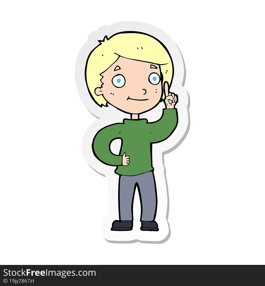 sticker of a cartoon boy with idea