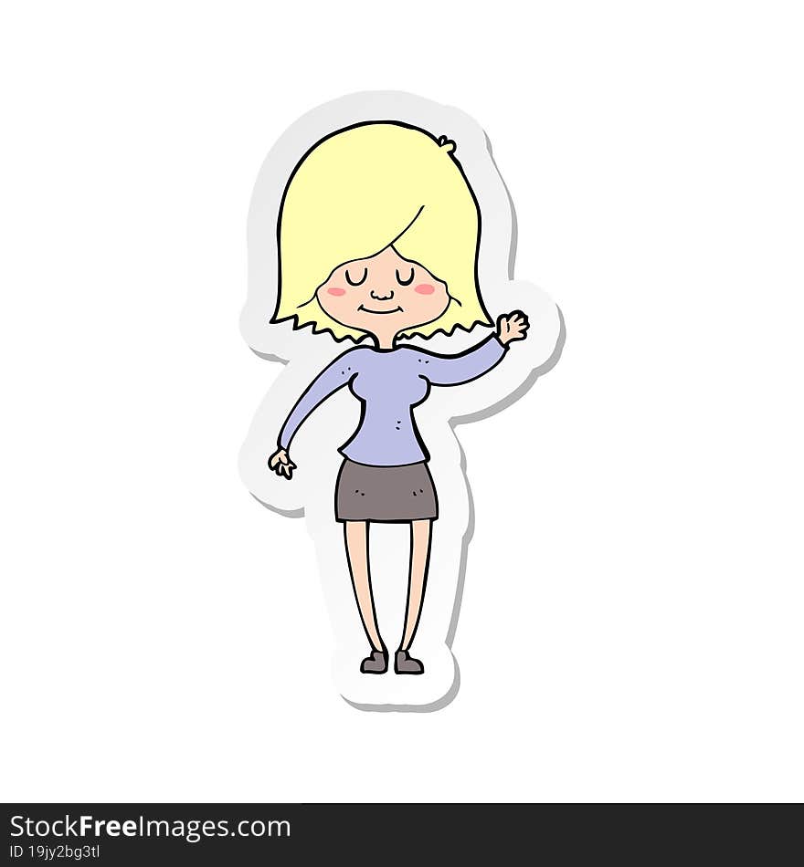 sticker of a cartoon happy woman