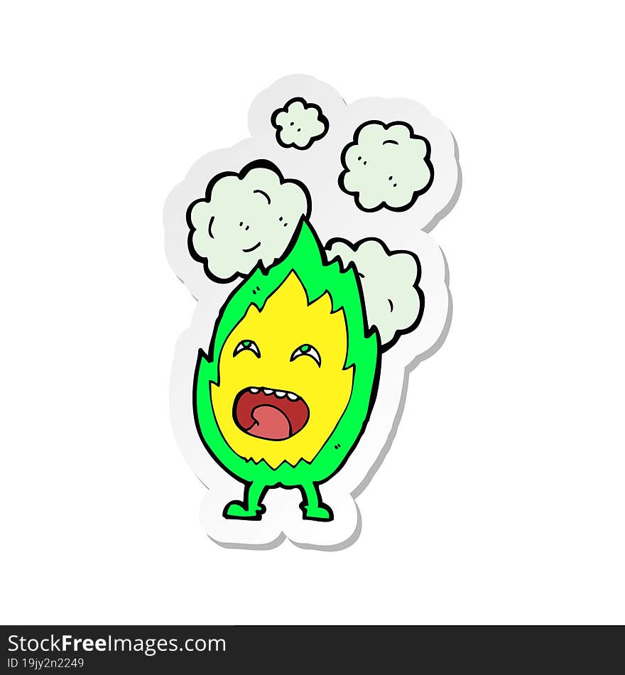 Sticker Of A Cartoon Flame Character