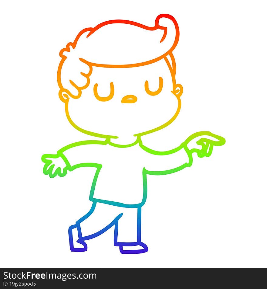 rainbow gradient line drawing of a cartoon aloof man pointing finger