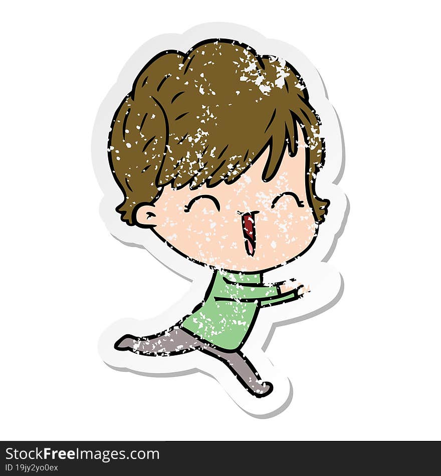 Distressed Sticker Of A Cartoon Laughing Woman