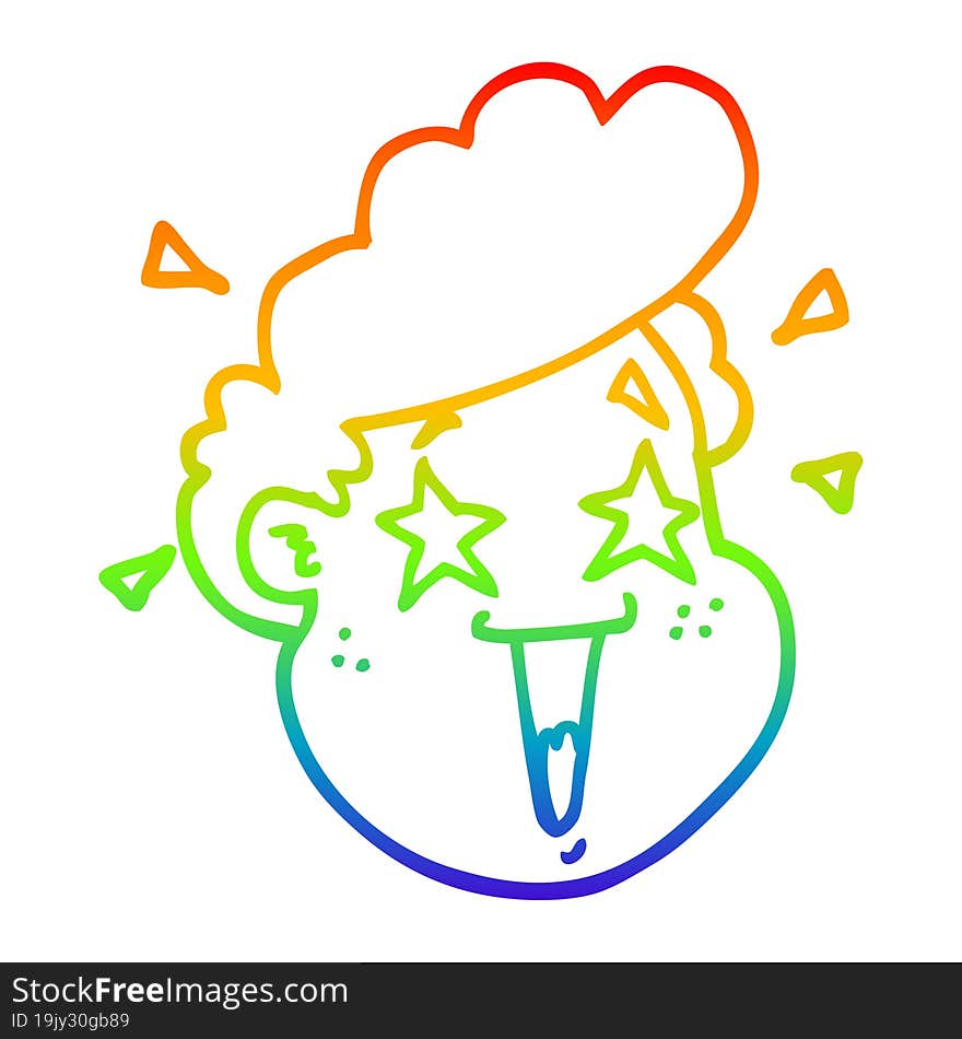 rainbow gradient line drawing of a cartoon happy face