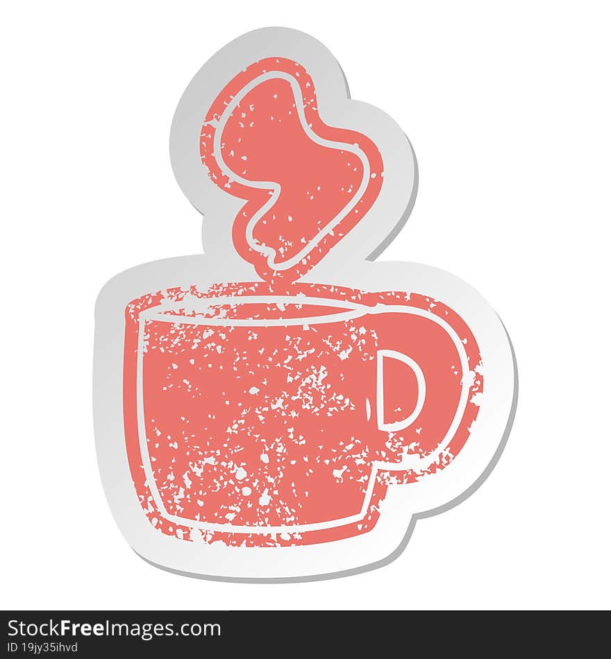 distressed old cartoon sticker of a steaming hot drink