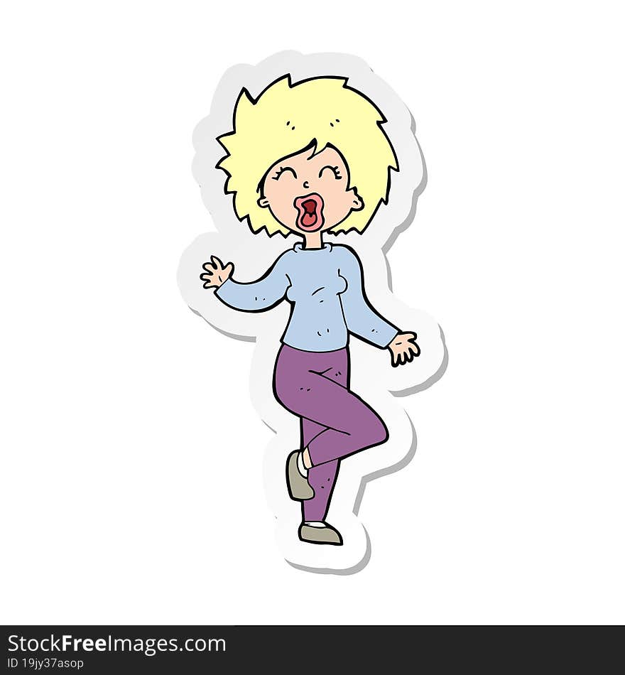 sticker of a cartoon woman dancing