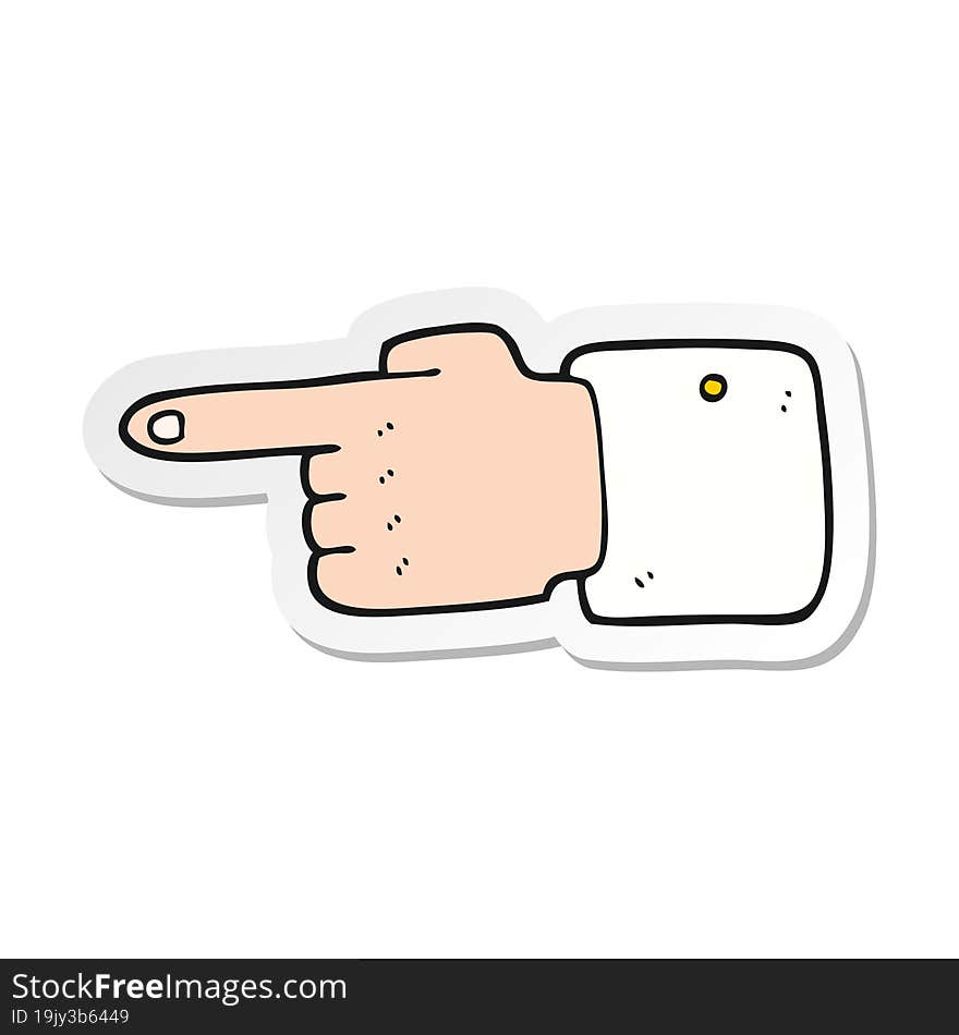 sticker of a cartoon pointing hand