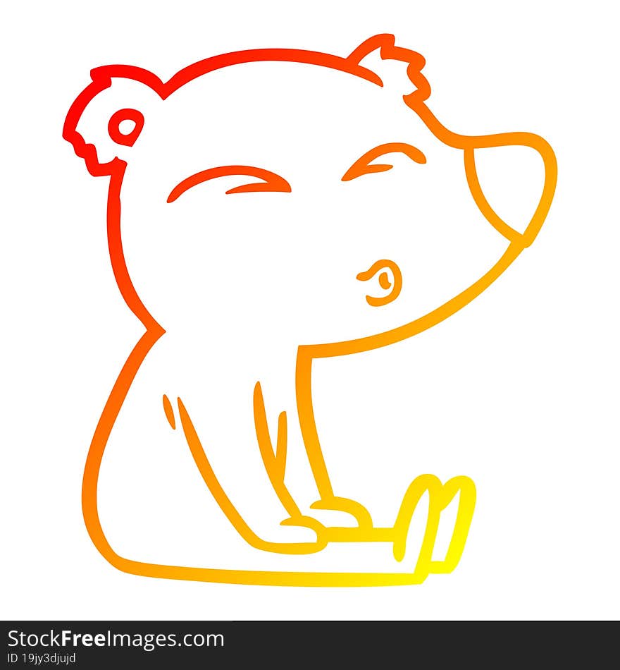 warm gradient line drawing cartoon whistling bear sitting